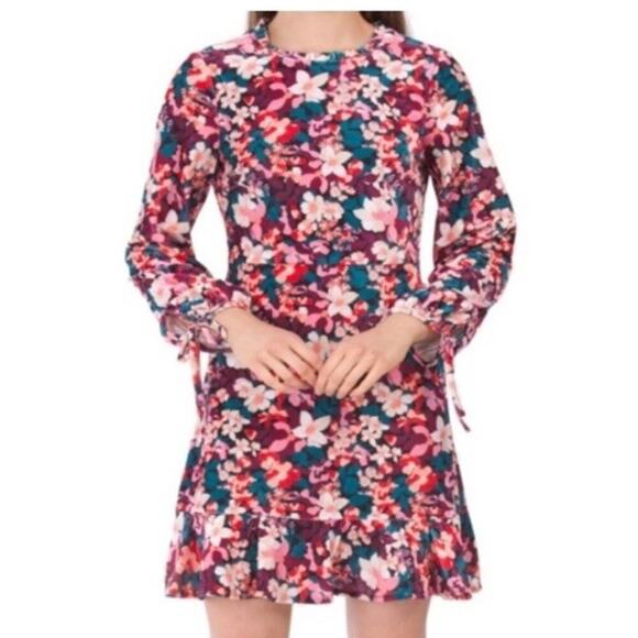 BCBGeneration Dress Sz 8 Velvet Floral Cottagecore Mock Neck Retro Ruffle Hem - Picture 1 of 12
